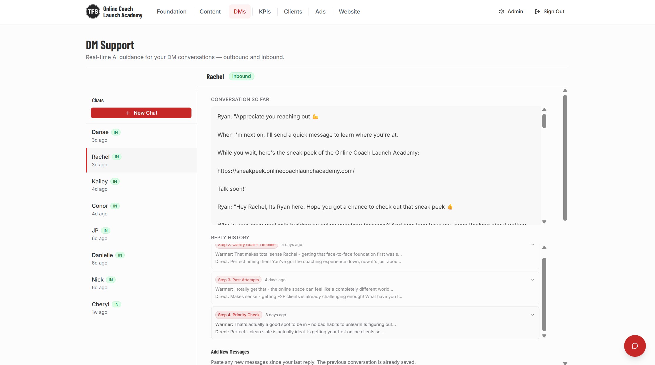 DM Support · OCLA app